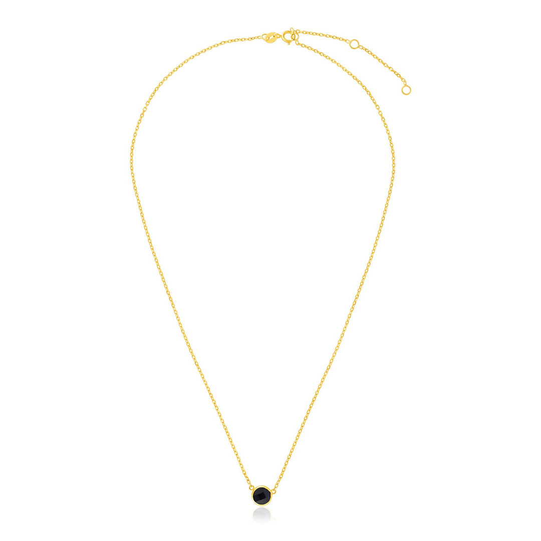 Brand New 14k Yellow Gold 17 inch Necklace with Round Onyx