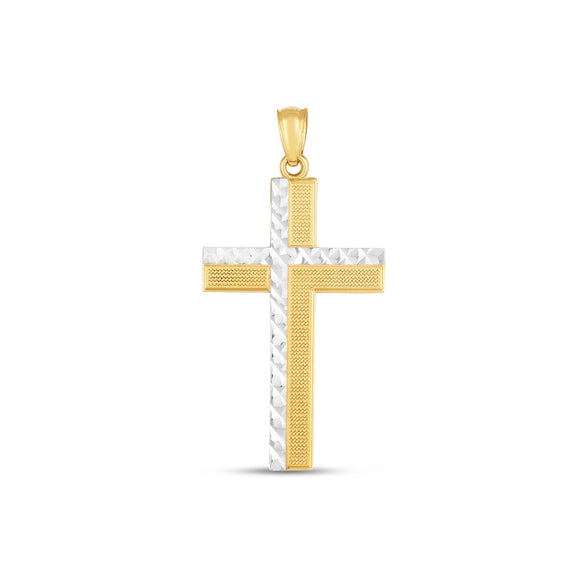 Brand New 14k Two Tone Gold High Polish Diamond Cut Cross Pendant