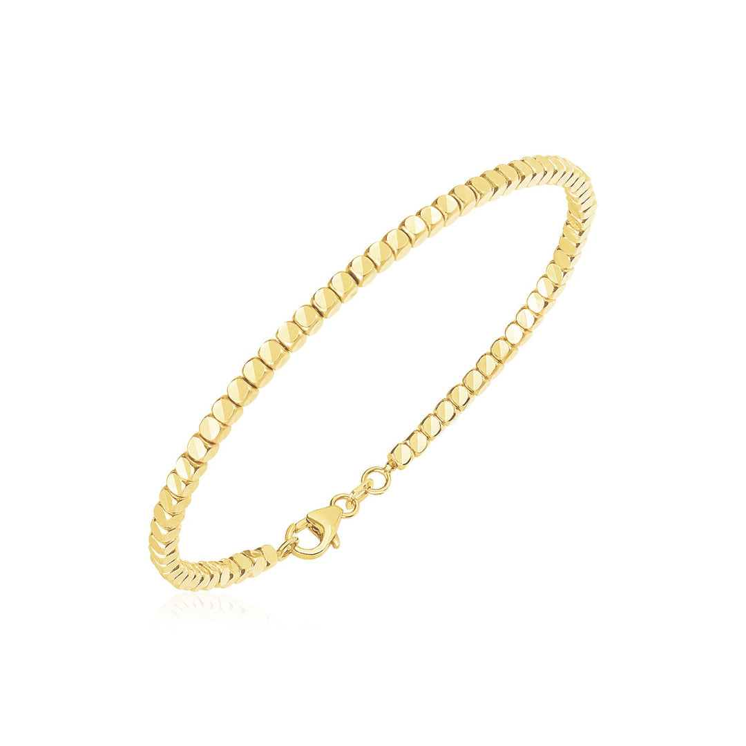 Brand New 14k Yellow Gold High Polish Bead Cuff Bangle (2.40 mm)