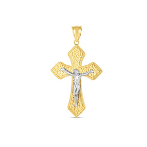 Brand New 14k Two Tone Gold High Polish Diamond Cut Cross Pendant