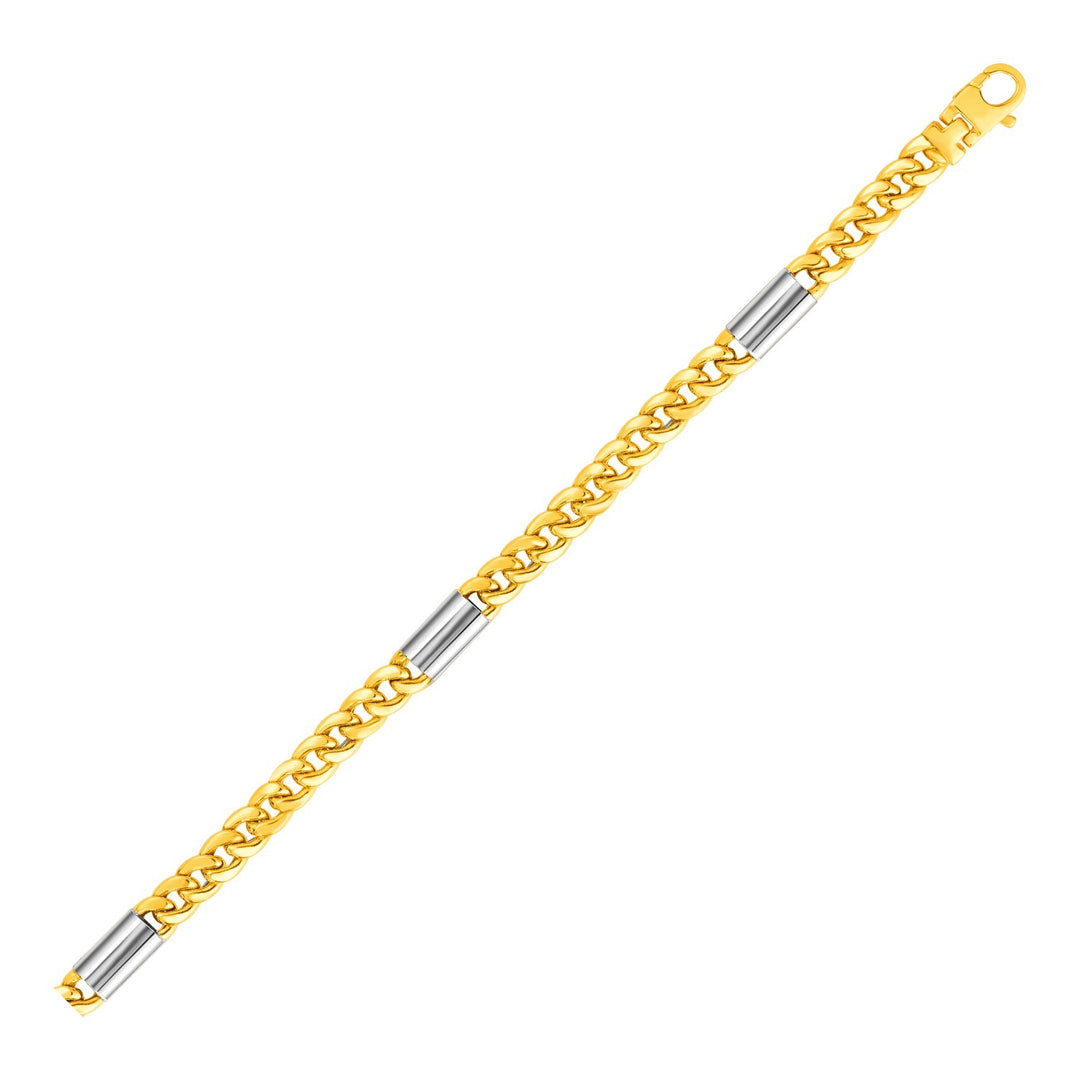 Brand New 14k Two Tone Gold Mens Twisted Oval and Bar Link Bracelet