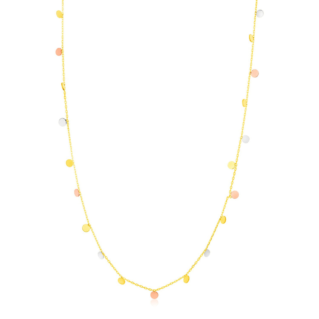 Brand New 14k Tri Color Necklace with Dangling Circles