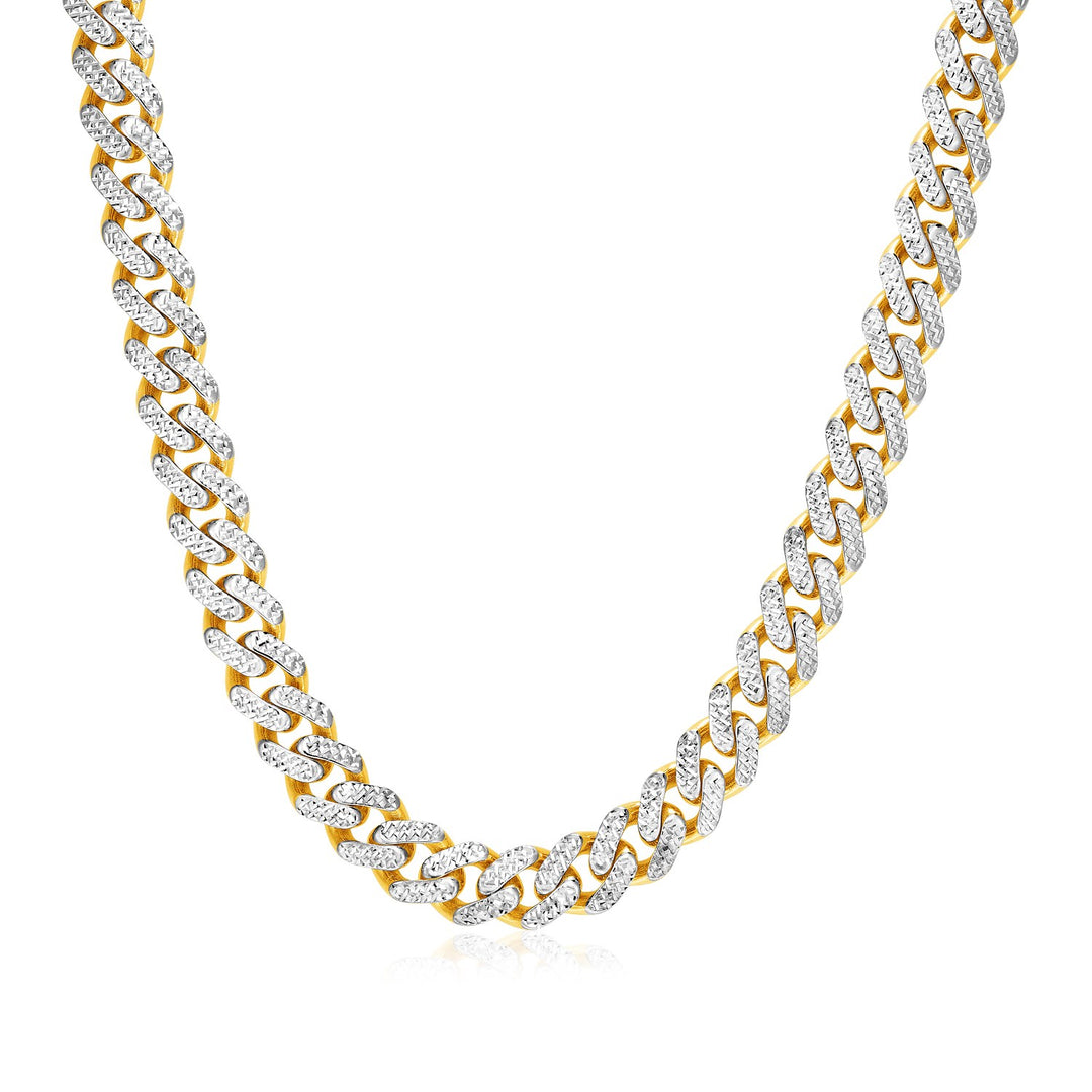 Brand New 14k Two Tone Gold Miami Cuban Chain Necklace with White Pave