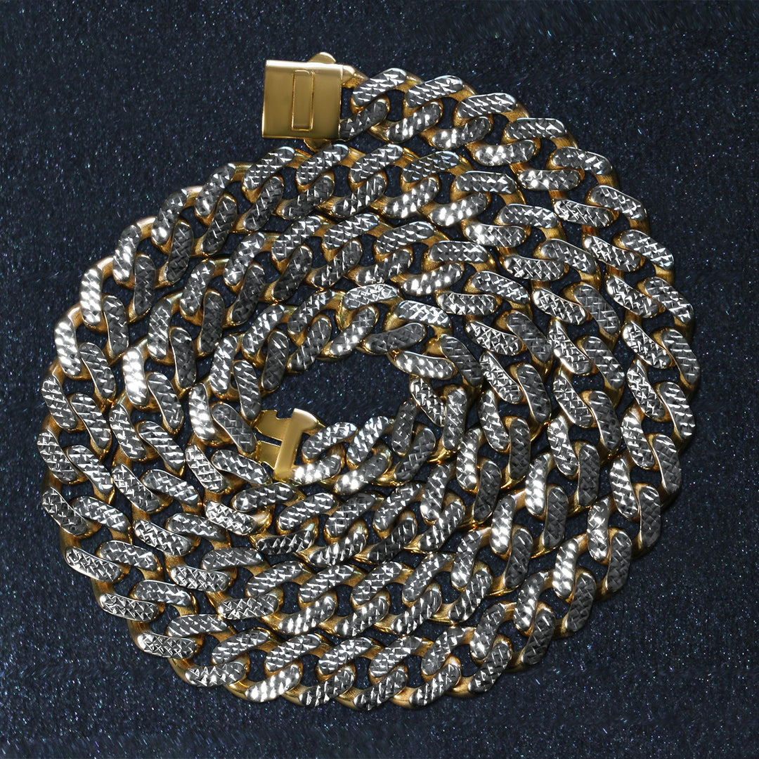 Brand New 14k Two Tone Gold Miami Cuban Chain Necklace with White Pave