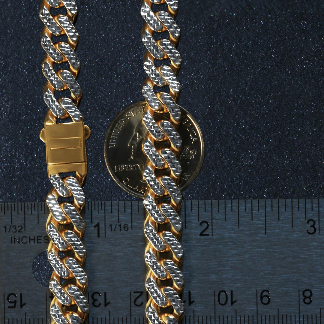 Brand New 14k Two Tone Gold Miami Cuban Chain Necklace with White Pave