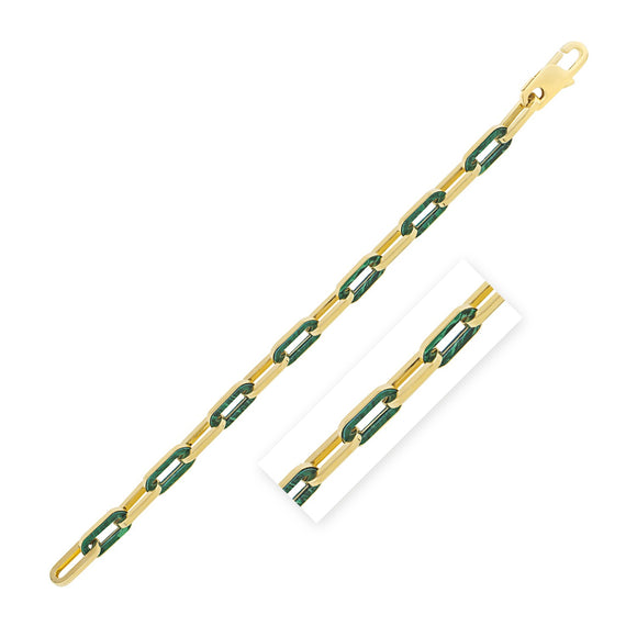 Brand New 14k Yellow Gold Malachite Paperclip Gem Link Bracelet (7.00 mm)