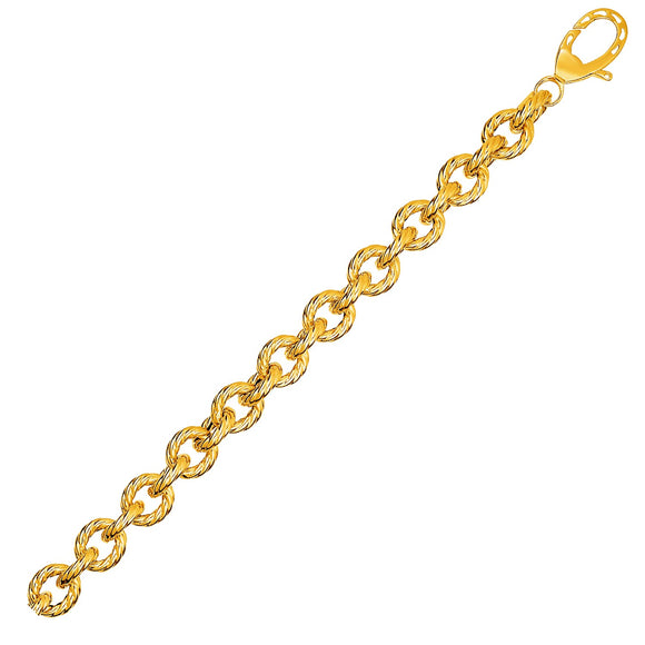 Brand New Textured Oval Link Bracelet in 14k Yellow Gold  (8.70 mm)