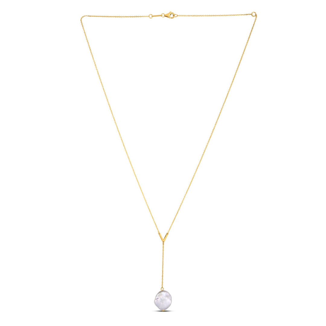 Brand New 14k Yellow Gold Tesoro Pearl Lariat Necklace