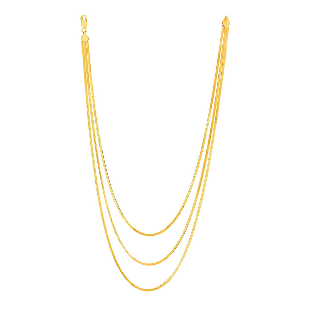 Brand New 14k Yellow Gold Three Strand Herringbone Chain Necklace