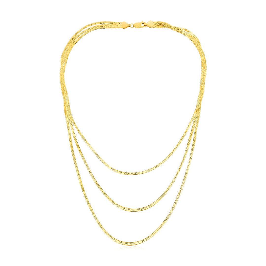 Brand New 14k Yellow Gold Three Strand Herringbone Chain Necklace