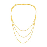 Brand New 14k Yellow Gold Three Strand Herringbone Chain Necklace