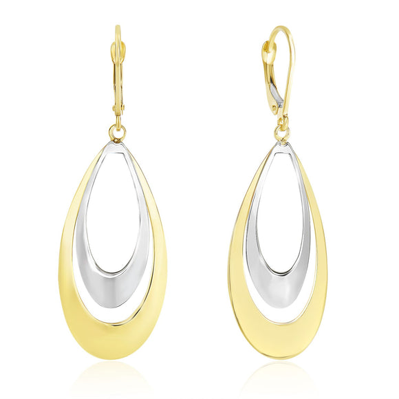 14k Two-Tone Gold Graduated Open Double Teardrop Earrings