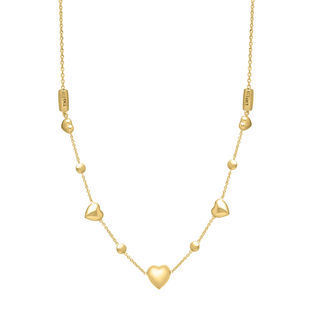 Brand New 14k Yellow Gold Puff Heart Adjustable Necklace