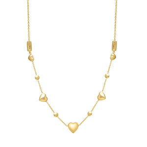 Brand New 14k Yellow Gold Puff Heart Adjustable Necklace