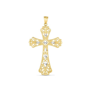 Brand New 14k Two Tone Gold High Polish Diamond Cut Cross Pendant