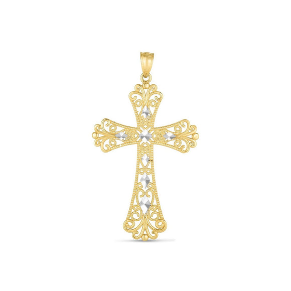 Brand New 14k Two Tone Gold High Polish Diamond Cut Cross Pendant