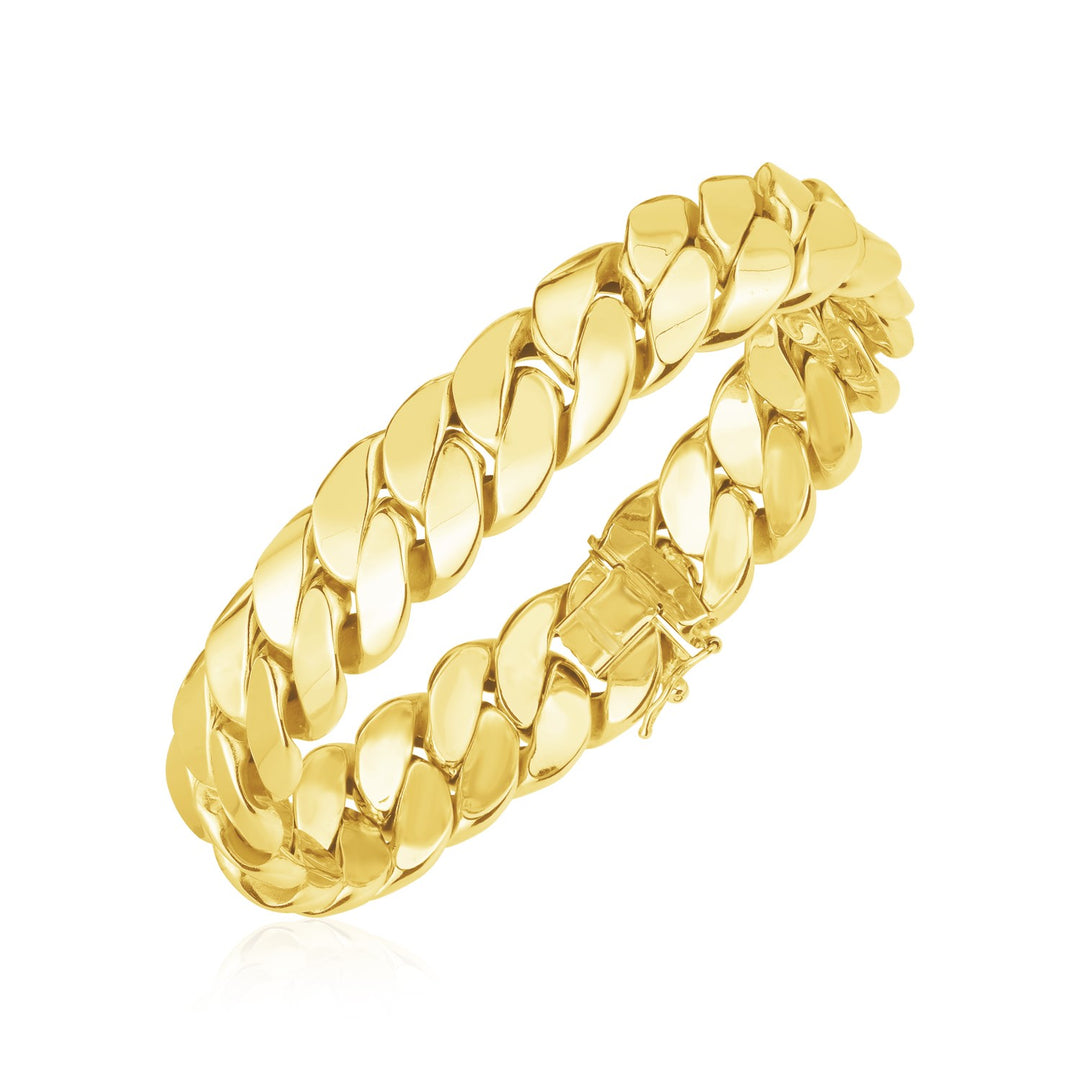 Brand New 14k Yellow Gold High Polish LA Cubana Link Bracelet (14.00 mm)