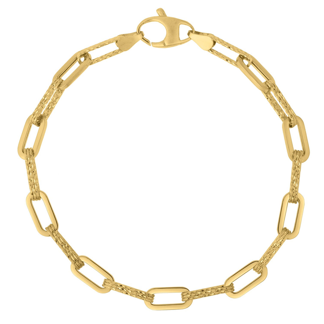 Brand New 14k Yellow Gold Diamante Paperclip Chain Bracelet (4.00 mm)