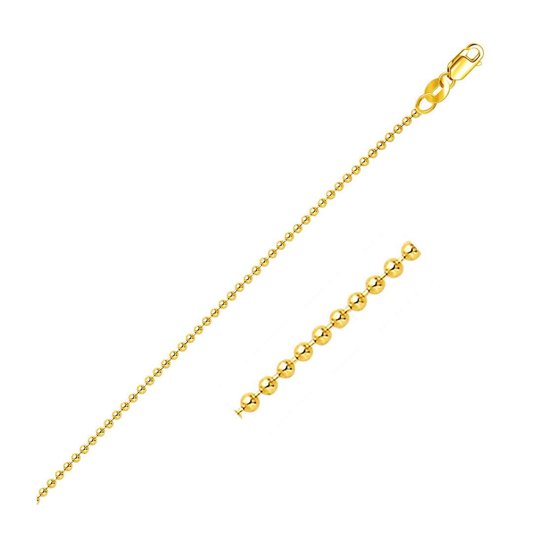 Brand New 14k Yellow Gold Bead Chain 1.5mm (1.50 mm)