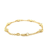 Brand New 14k Yellow Gold Rolo Chain Bracelet with Puffed Heart Stations (3.30 mm)