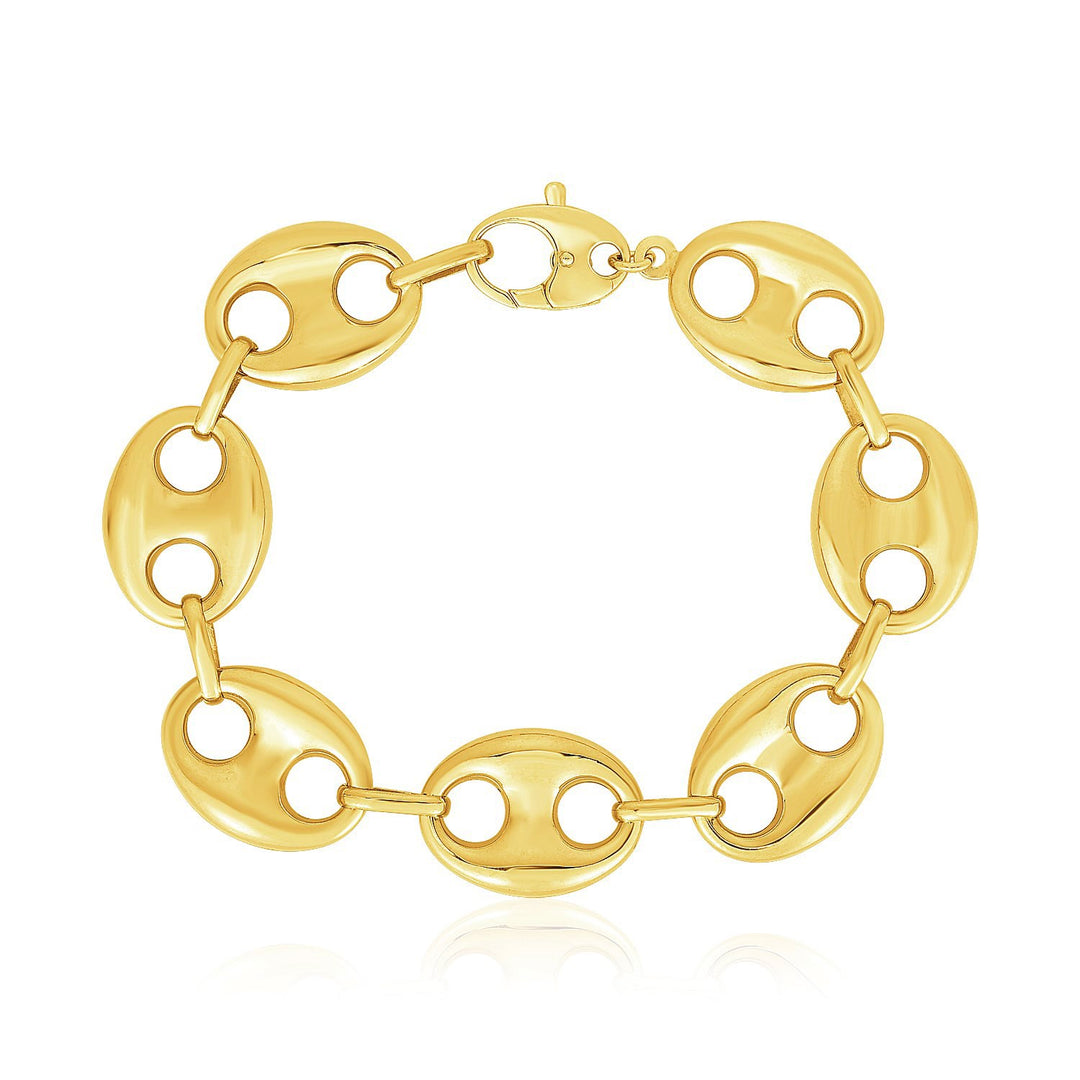 Brand New 14k Yellow Gold High Polish Lite Puffed Mariner Link Bracelet  (21.00 mm)