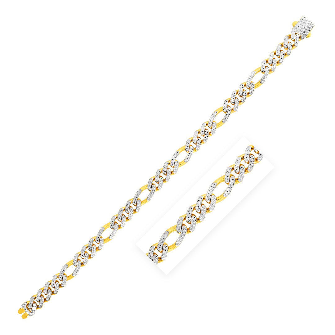 Brand New 14k Yellow Gold White Pave High Polish Modern Lite Figaro Bracelet  (8.00 mm)