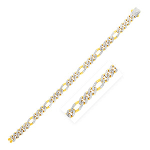 Brand New 14k Yellow Gold White Pave High Polish Modern Lite Figaro Bracelet  (8.00 mm)