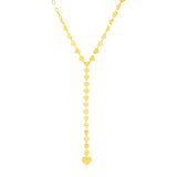 Brand New 14k Yellow Gold Mirrored Heart Chain Lariat Necklace