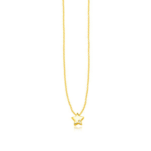 Brand New 14k Yellow Gold Polished Star Necklace with Diamond