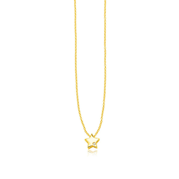 Brand New 14k Yellow Gold Polished Star Necklace with Diamond