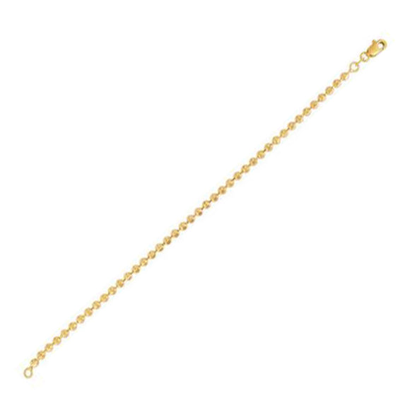 Brand New Moon Cut Bead Chain Bracelet in 14k Yellow Gold  (3.00 mm)