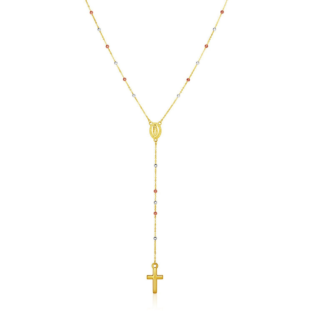 Brand New 14k Tri Color Gold Lariat Rosary Necklace