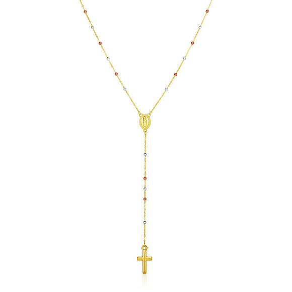 Brand New 14k Tri Color Gold Lariat Rosary Necklace