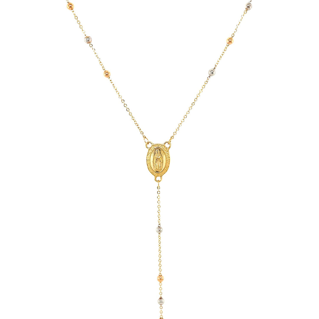 Brand New 14k Tri Color Gold Lariat Rosary Necklace