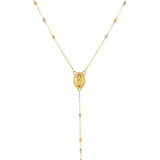 Brand New 14k Tri Color Gold Lariat Rosary Necklace