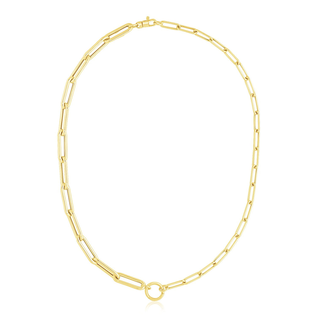 Brand New 14k Yellow Gold High Polish Elongated Paperclip Chain Circle Necklace