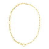 Brand New 14k Yellow Gold High Polish Elongated Paperclip Chain Circle Necklace