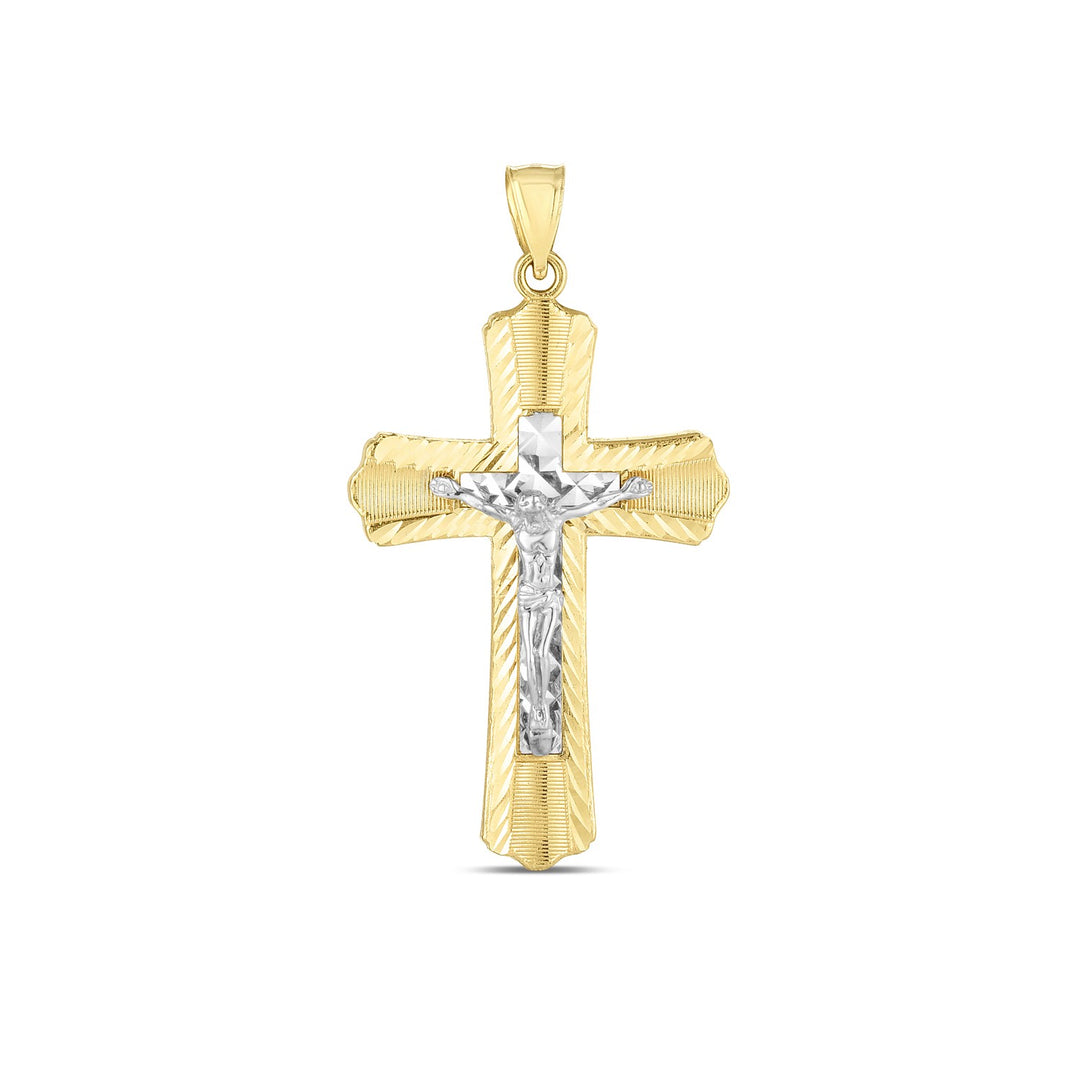 Brand New 14k Two Tone Gold High Polish Diamond Cut Cross Pendant