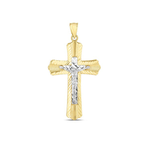 Brand New 14k Two Tone Gold High Polish Diamond Cut Cross Pendant