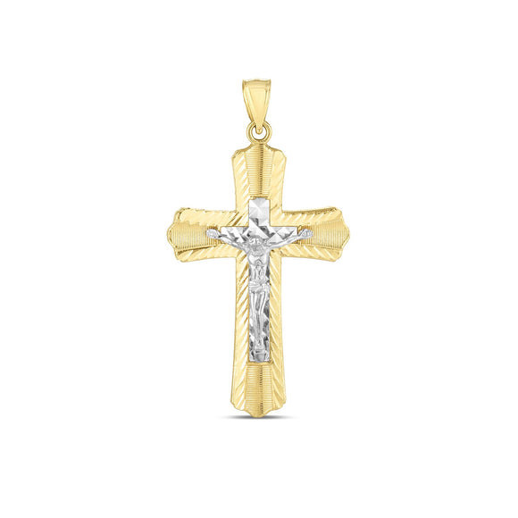 Brand New 14k Two Tone Gold High Polish Diamond Cut Cross Pendant