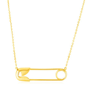 Brand New 14k Yellow Gold Safety Pin Necklace