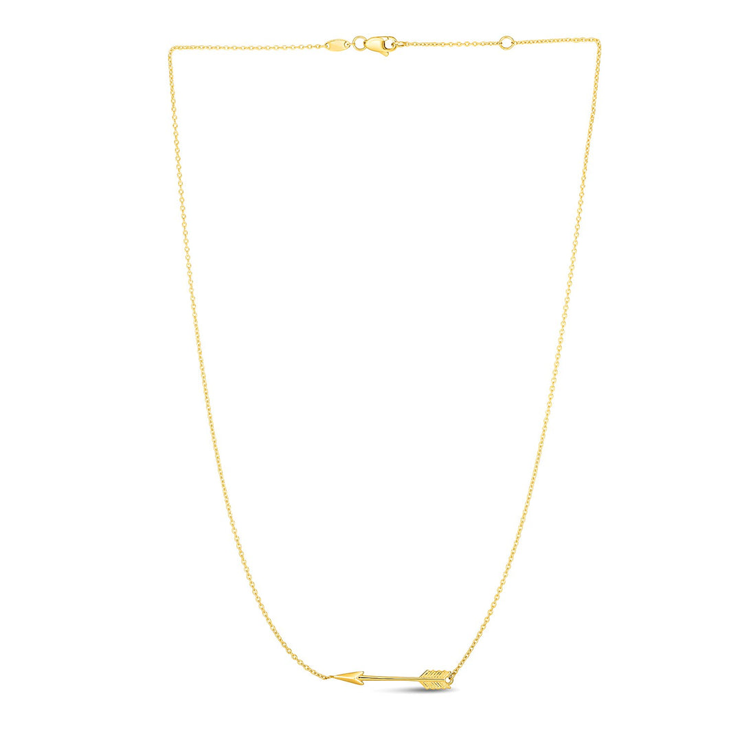 Brand New 14k Yellow Gold Chain Necklace with Horizontal Arrow Pendant