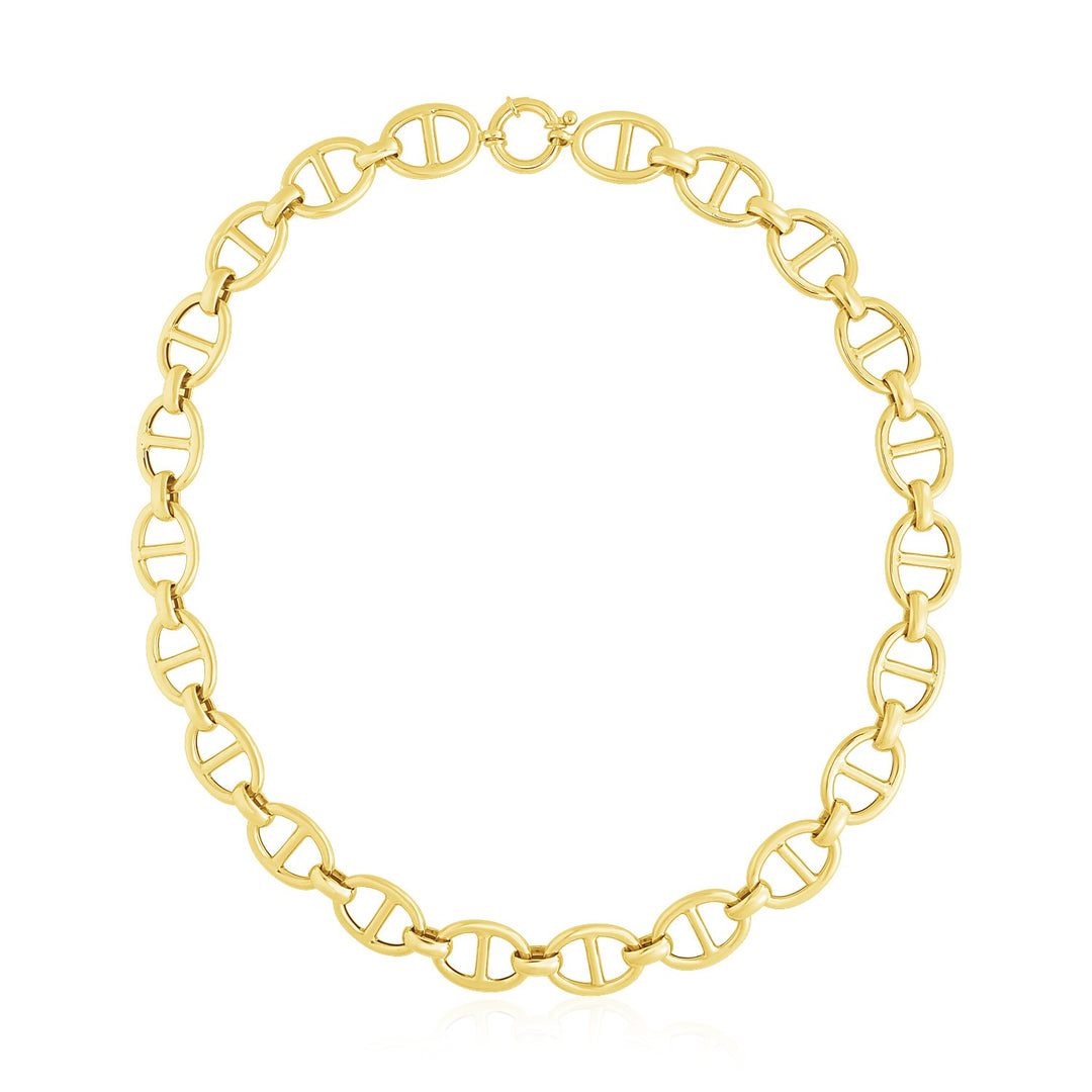 Brand New 14k Yellow Gold High Polish Oval Mariner Link Necklace