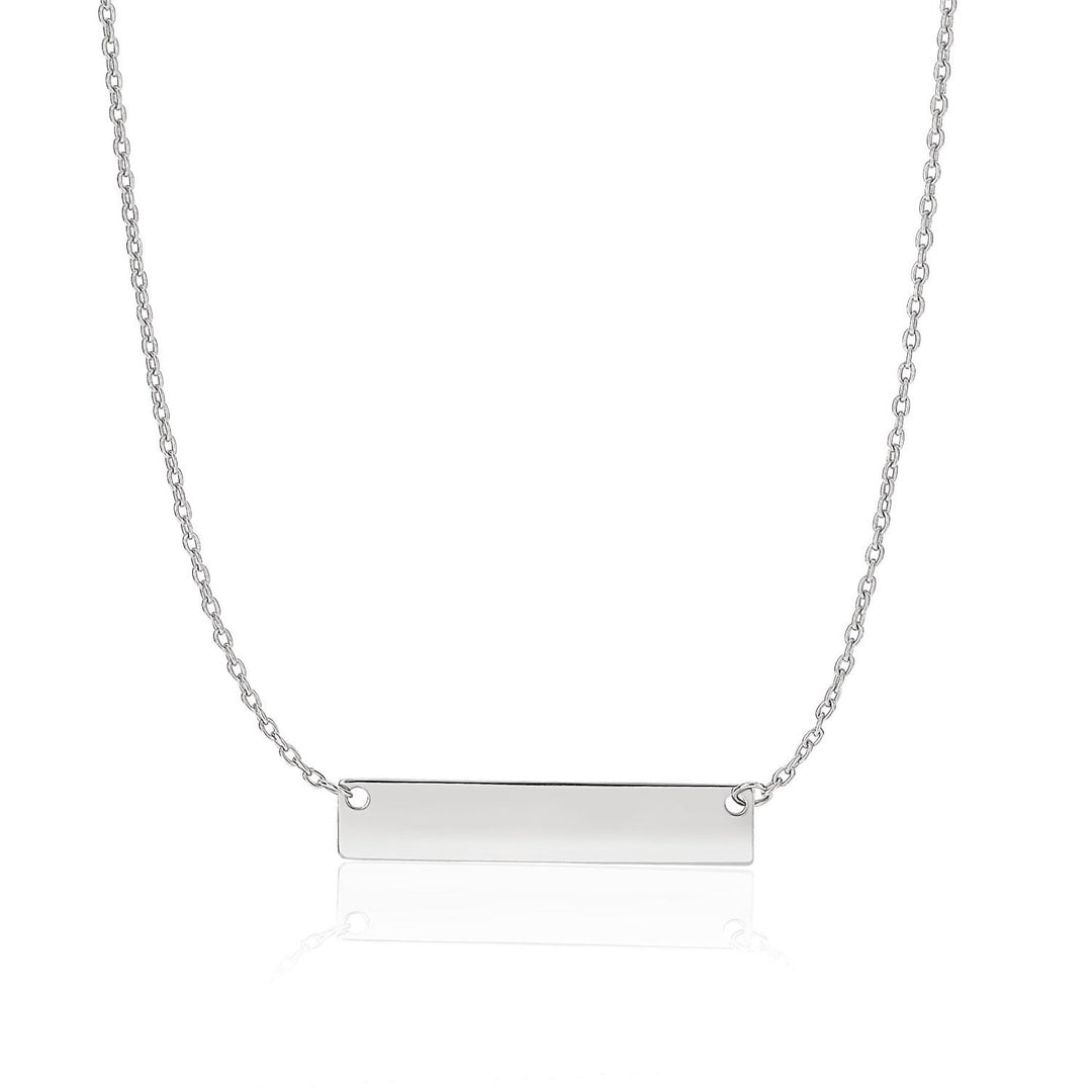 Brand New 14k White Gold Smooth Flat Horizontal Bar Style Necklace