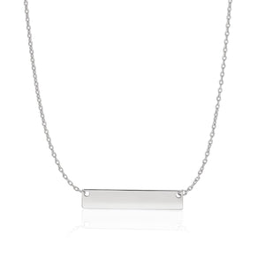 Brand New 14k White Gold Smooth Flat Horizontal Bar Style Necklace