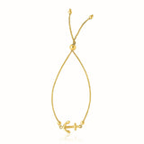 Brand New 14k Yellow Gold Anchor Design Adjustable Lariat Bracelet