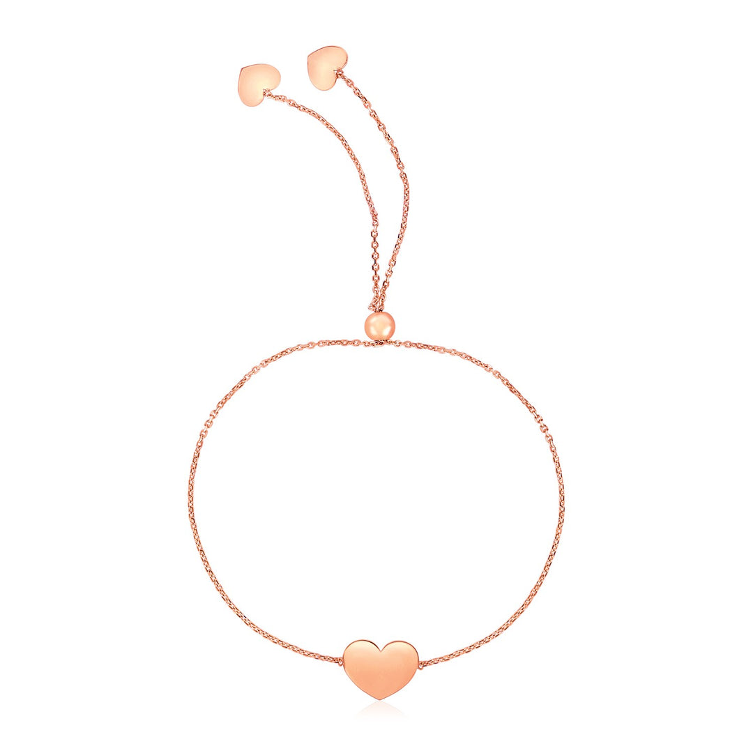 Brand New 14k Rose Gold Adjustable Heart Bracelet (0.90 mm)