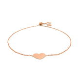 Brand New 14k Rose Gold Adjustable Heart Bracelet (0.90 mm)