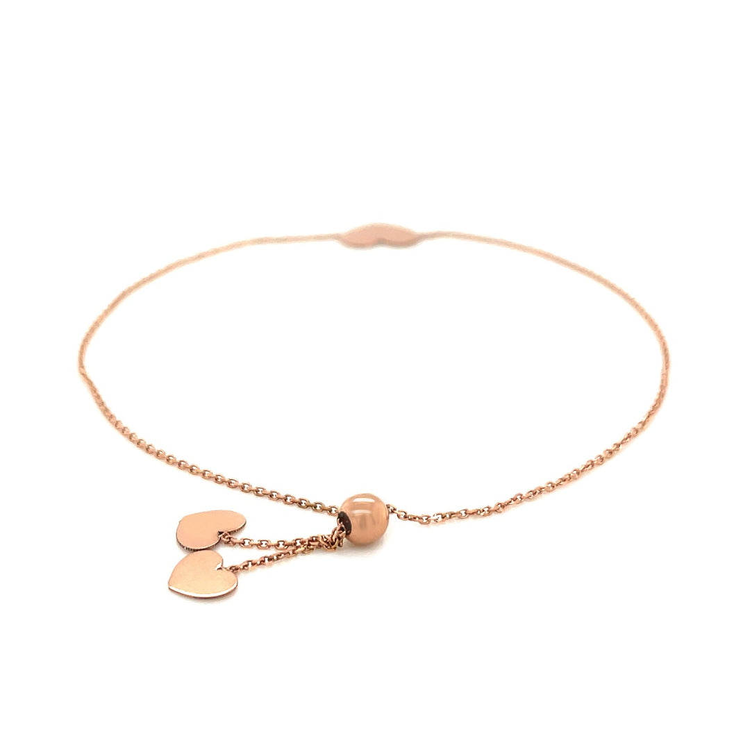 Brand New 14k Rose Gold Adjustable Heart Bracelet (0.90 mm)