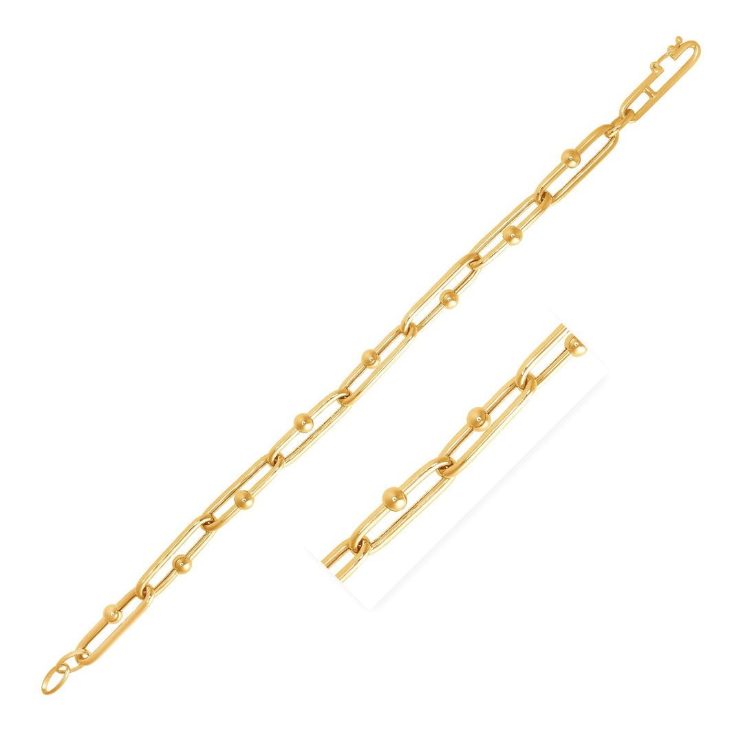 Brand New 14k Yellow Gold 7 3/4 inch Beaded Oval Chain Bracelet (7.20 mm)